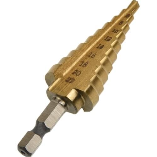Hex Titanium Coated Step Cone Drill Bit Hole Metal Wood Cutter 4- 22mm HSS Tools