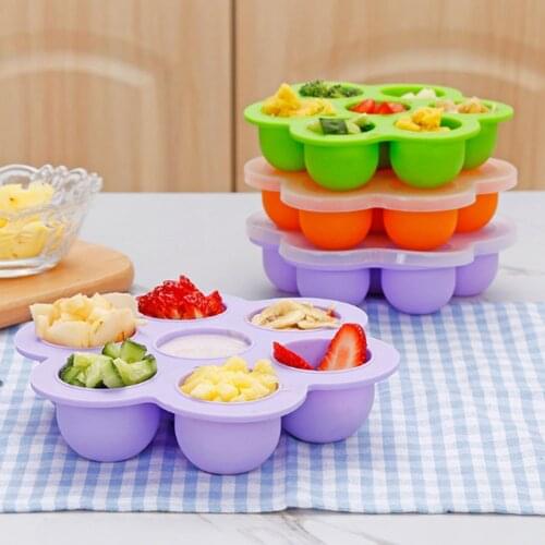 Silicone Children Foods Container Food Supplements Storage Box With Lid Ice Tray Sealed Fridge Organizer Food Supplement Box