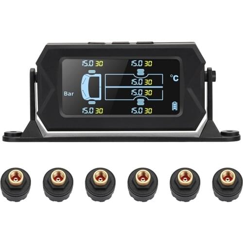 Truck RV Car TPMS Tire Pressure Monitoring System With 6 External Wireless Sensor LCD Display Tyre Temperature Alarm Monitor