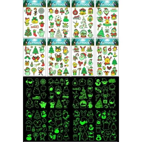 Tattoo Stickers Luminous Fluorescent Child Temporary Christmas Tattoos Glow Paste on Face Arm Leg for Children Body Art Sticker