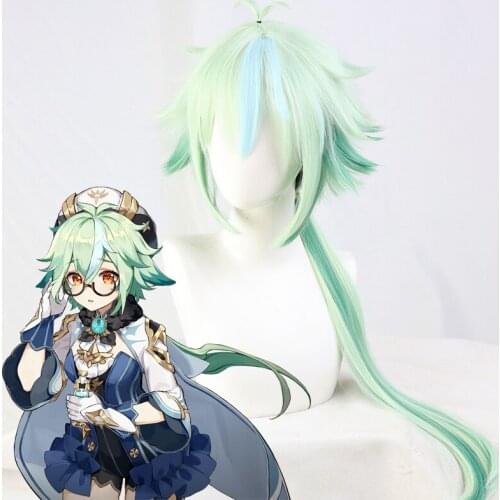 Sucrose Genshin Impact Green Mixed Long Straight Cosplay Heat Resistant Synthetic Hair Halloween Carnival Party + Free Wig Cap