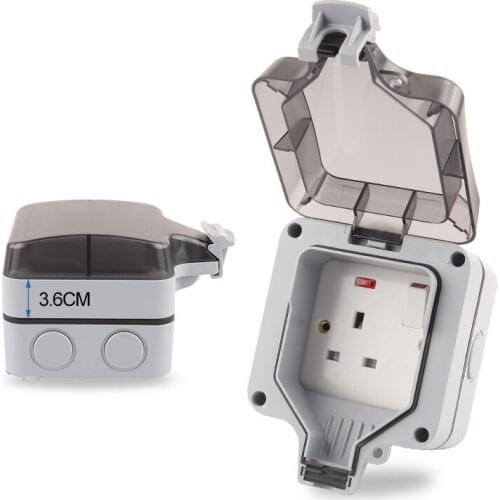 IP66 British Standard Switched Outlet Upgraded Safer large plug Waterproof Outdoor Box Wall Power Socket With Light 13A Outlet