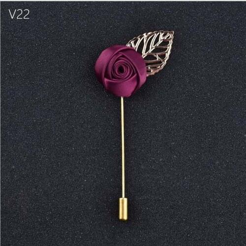 Groom Golden Leaves Wine Red Roses Cloth Brooch Corsage Flowers Wedding Party Prom Man Suit Corsage Lead Flowers Pin Brooch