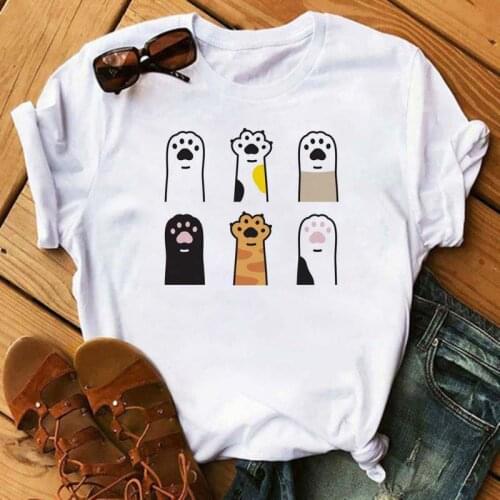 Maycaur Kawaii Cat Paw Women T-shirts 90s Fashion Ladies Girl Cartoon Shirt Clothes Tshirt Tee Womens Top Female Graphic Tees