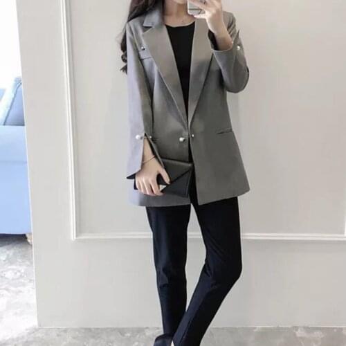Long Sleeve Suit Blazer Women Outerwear Office Ladies High Quality Pearl Buttoned Suit Blazer Female Solid Suit Elegant Coat