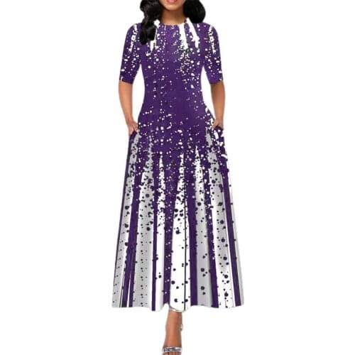 Lady Pullover Long Dress Plus Size Mid Waist Large Hem Elegant Dress Printing Half Sleeve O Neck Ankle-Length Dress Party