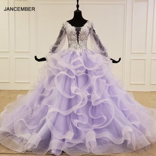 HTL1095 arabic evening dress long sleeve v-neck girl pageant long dress for wedding party for women ruffle purple платье женское