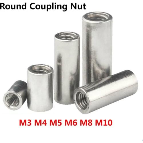 Round Coupling Nuts M3 M4 M5 M6 M8 M10 Extend Long Round Coupling Nut 304 Stainless Steel Lead Screw Connection Nut