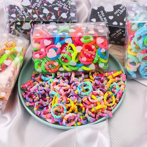 100PCS/Set Box Packed Girls Colorful Small Rubber Band Kids Ponytail Holder Scrunchie Elastic Hair Band Fashion Hair Accessories