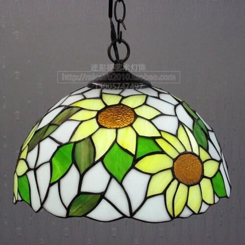 12inch European tiffany glass sun flower Suspended Luminaire E27 110-240V Chain Pendant lights for Home Parlor Dining Room