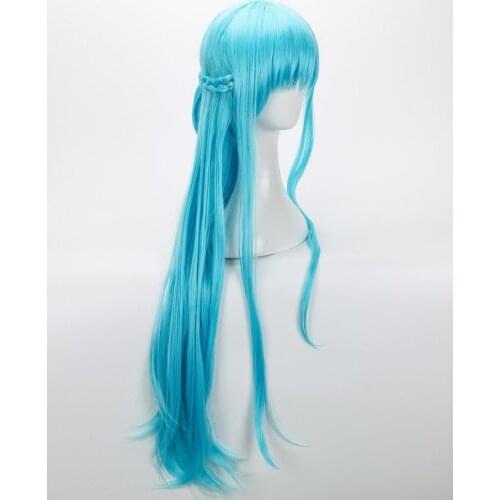 Anime Sword Art Online Yuuki Asuna Yuki Asuna Wig Braided Blue Styled Synthetic Hair Cosplay Wig + Wig Cap