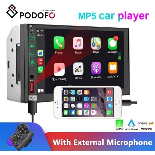 Podofo 2Din Carplay Car Radio Android Auto MP5 Video Player Bluetooth Handsfree USB 7" Touch Screen Stereo Audio Stereo Receiver
