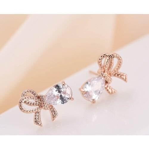 DE335 Street Style Temperament Copper Zircon Creative Bow Stud Earrings Girls Gift Evening Woman Jewelry Stud Earrings