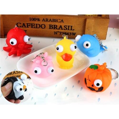 Decompression Funny Key Ring Small Toys Tricky Vent Keychain Squeeze Eye-squeezing Doll Blow-eye Doll Accessories