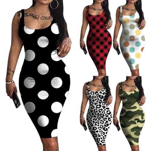 Polka Dot Print Bodycon Dress Women Sleeveless Tank Dresses For Women Summer Sheath Wrap Hip Party Dress Holiday Vestidos