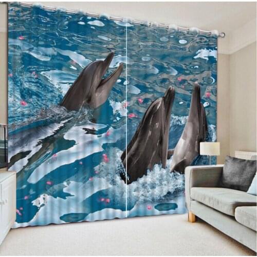 Customized size Luxury Blackout 3D Window Curtains For Living Room ocean dolphin curtains