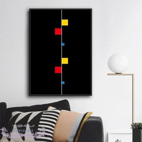 Classic Geometry Line Red Blue Yellow Cube Composition Canvas Painting Modular Poster Wall Art Picture Aesthetic Room Decor