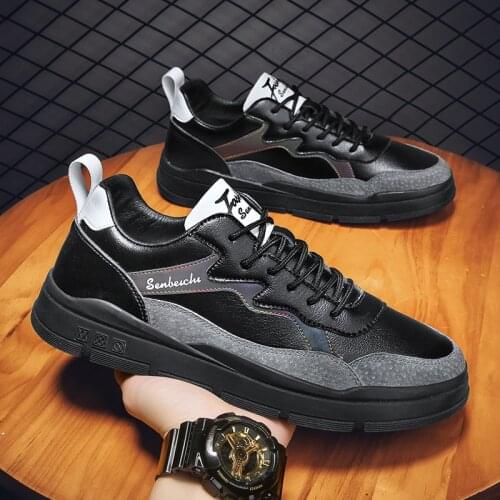 New High End Men Genuine Leather Casual Shoes All Seasons Youth Handsome Lace-up Patchwork Leisure Flat Shoes Fashion Sneakers