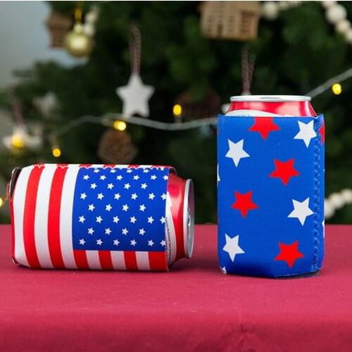 Bottle Cover, Independence Day American Flag Print Party Can Cooler Sleeves Holiday Decoration