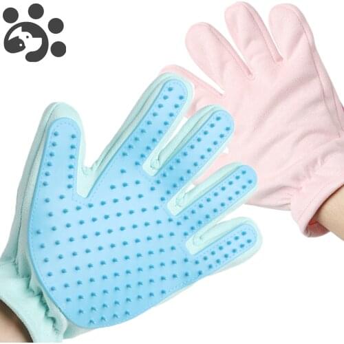 Cute Suede Silicone Cat Dog Pet Deshedding Brush Glove for Animal Wool Combing Cats Pet Hair Glove pet Grooming glove GL0001