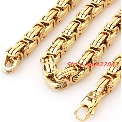 7-40" Heavy 316L Stainless Steel Gold Byzantine Chain Mens Cool Necklace 7/8/10/12/15MM ,Top Design