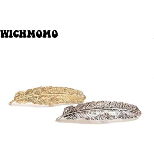 New Fashion 6pcs 50*12mm Retro Zinc Alloy Feather Decorative Clothes Buttons Charms Pendant DIY Hair Jewelry Accessories