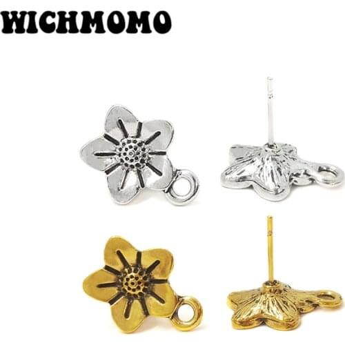 2019 New Fashion 17mm 10pieces/bag Retro Zinc Alloy Flowers Earring Base Connectors Linkers for DIY Earring Jewelry Accessories