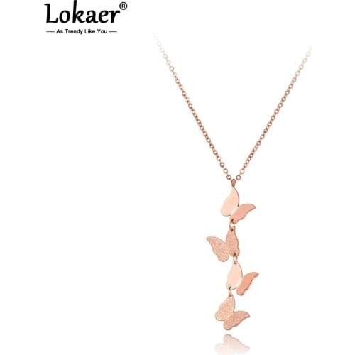 Lokaer Bohemia Stainless Steel 4Pcs Butterfly Choker Necklace Trendy Animal Charm Pendant Jewelry For Women Girls N20228