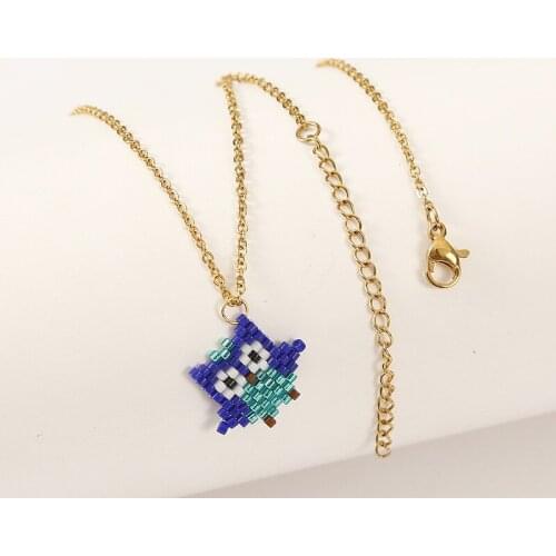 Cute Blue Owl Bird Miyuki Handmade Glass Beaded Necklaces & Pendants For Women Fashion Stainless Steel Gold Chain Necklace Gifts