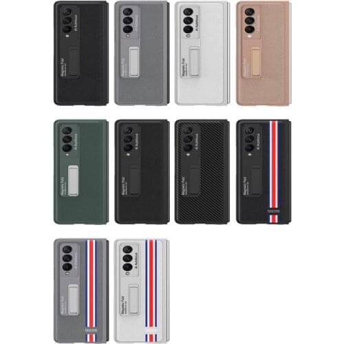 Simple Phone Leather Case for Samsung Galaxy Z Fold 3 Protector Full Protection Cover with Kickstand Shell