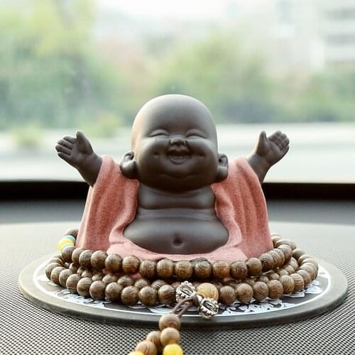 Purple Clay Lucky Monk Figurines Miniature Buddha Ornament For Tea Culture Study Room Tearoom Ceramic Maitreya Craft Decorative