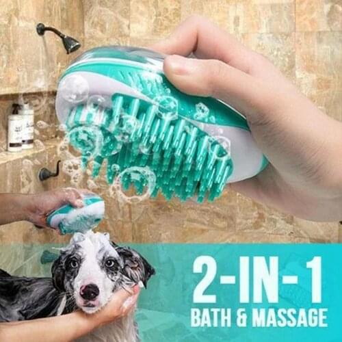2 in 1 Pet Dog Bath Brush Comb Hair Grooming Clean Tool Pet Cat Dog Bath Massage Brush Shampoo Dispenser Universal Cleaning Tool