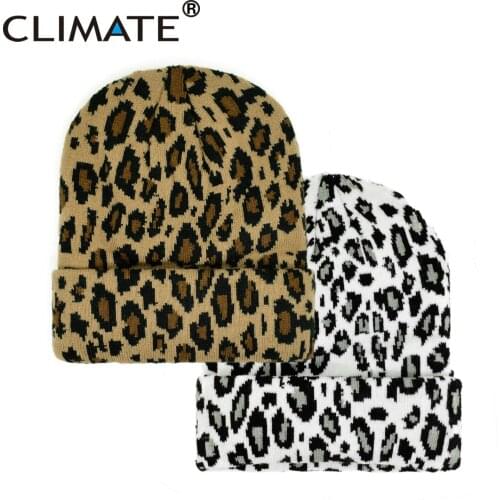 CLIMATE Leopard Hat Leopard Beanie Women New Sexy Girl Hat Winter Beanie Skullies Women Warm Knit Beanie Hat for Women Sexy Lady