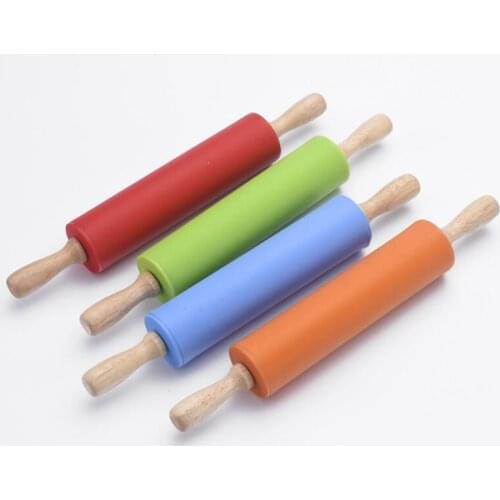 Lengh 29cm,Silicone Rolling pin with rubber wood handle, Baking Kneading Tool