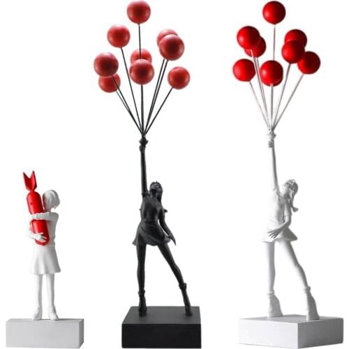 Nordic Resin Art Girl Sculpture Decorative Ornament Figurine Statue Photo Props Office Bedroom Decor Housewarming Gift