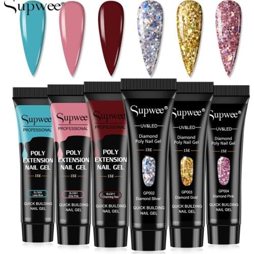 Supwee 15ml Poly Nail Gel Glitter Extension Acrylic Builder Nails Art Hybrid Varnishes Semi Permanent Manicure Poly Nail Gel Kit