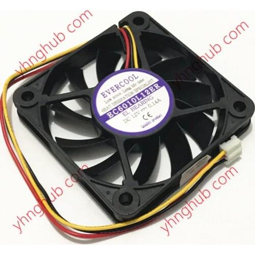 EverCool EC6010L12ER Server Cooling Fan DC12V 0.14A 60x60x10mm 3-wire