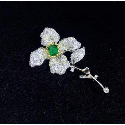 High quality 925 sterling silver with cubic zircon flower brooch fine women jewelry cute romantic free shipping