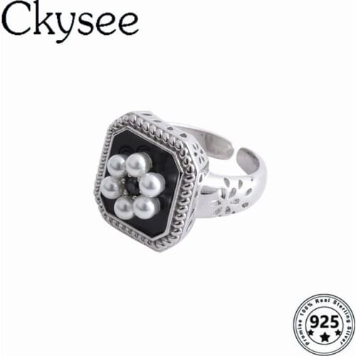 Ckysee Retro 925 Sterling Silver Rings High Quality Drip Glaze Flower Design Rings For Women Original Fine Jewelry Charms