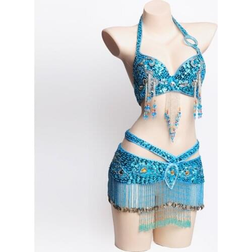 Hot Sequined Belly dance Costume Sexy Belly dance Bra Belt Carnival set Belly dancing Clothes Fashion belly dance Wear 1220