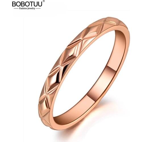 BOBOTUU Original Titanium Stainless Steel Geometric Ring Jewelry Trendy Rose Gold Mosaic CZ Crystal Rings For Women BR19154