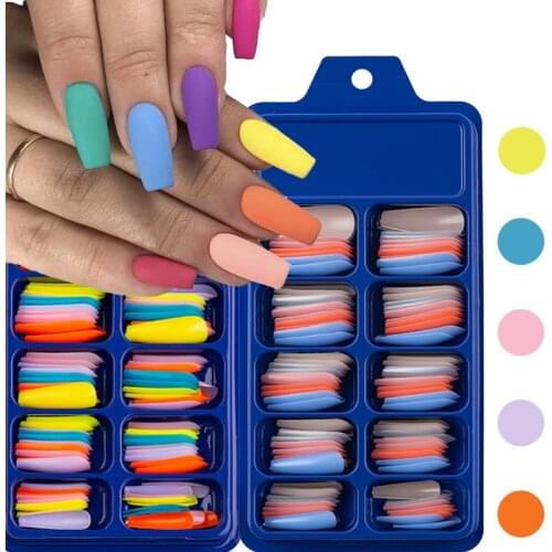 100 Pieces/set Candy Color Fake Nails Long Ballet Press on Nail False Nail Tips T Shape Coffin Fake Nails DIY Nail Decorations