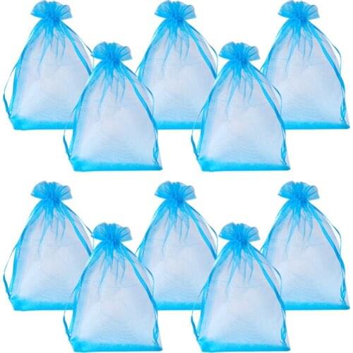 100pcs Jewelry Organza Bags Rectangle DeepSkyBlue about 10x15mm For Jewelry Packaging & Display