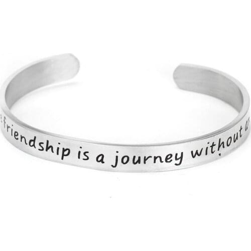 12PC A True Friendship Is A Journey Without An End Bangles Open Cuff Stainless Steel Charm Bracelet Women Men Friendship Jewelry
