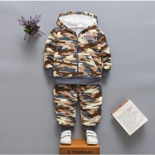 Baby Boys Girls Autumn Winter Warm Plus velvet Hoody Jacket +Pants 2Pcs Clothing Set Newborn Kids Children Camouflage Tracksuit