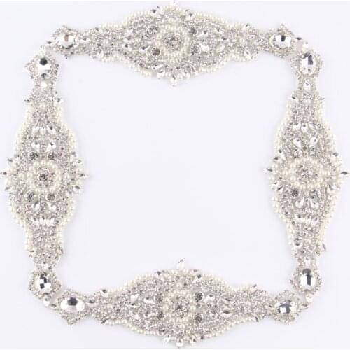 30pcs/lot)New Design Crystal Pearl Rhinestone Appliques Patch Hot-Fix Beaded Dress/Sash/Hat/Shoes Applique Bridal Motif Patch