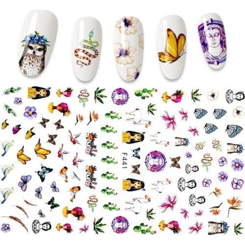 1pcs 3D Nail Stickers Flower Design Transfer Silder Blue Butterfly Adhesive Foils Decals Manicure Nail Art Decoration