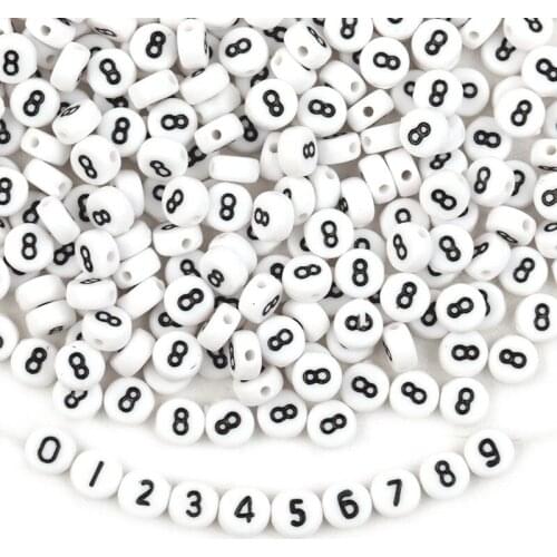7mm White And Black Number 0-9 Symbol Acrylic Round Flat Spacer Beads For Jewelry Making Handmade DIY Bracelet Necklace