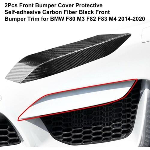 80% Hot Sales!! 2Pcs Front Bumper Cover Protective Self-adhesive Carbon Fiber Black Front Bumper Trim for BMW F80 M3 F82 F83