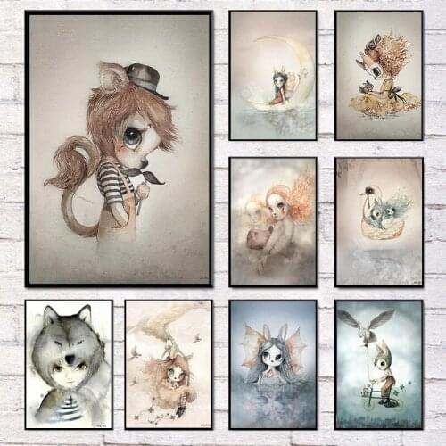 Watercolor Rabbit Girls Boys Sweet Home Decor Nordic Canvas Painting Wall Art Picture Poster Cartoon Decor Print for Kid Bedroom